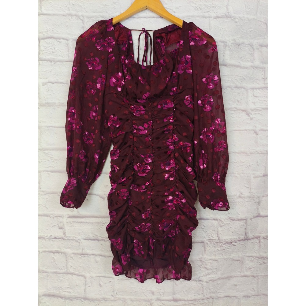 ASTR The Label Fuchsia Burnout Floral Ruched Mini Dress XS Romantic Date Vampy